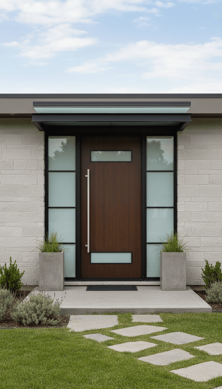 Modern front entry door on a suburban home
